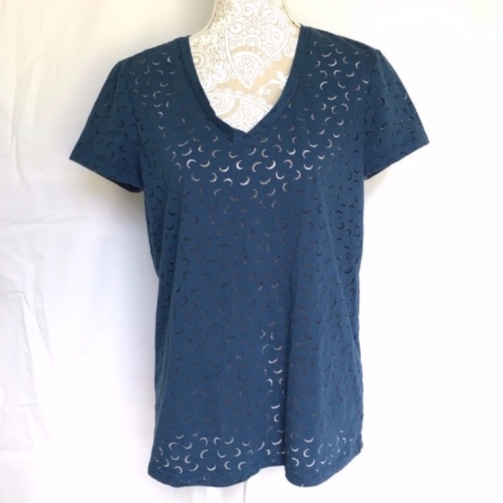 Caslon // Teal Cresent Moon Burn Out Tee Shirt Medium mar2